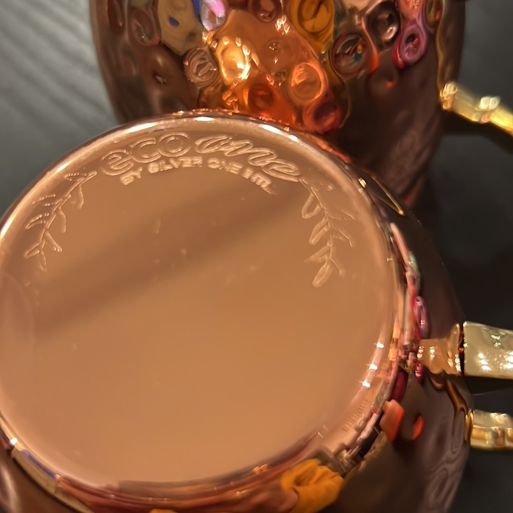 Set of 2 copper rose gold Moscow Mule cocktail drinking cups with handle Eco One - Picture 7 of 7